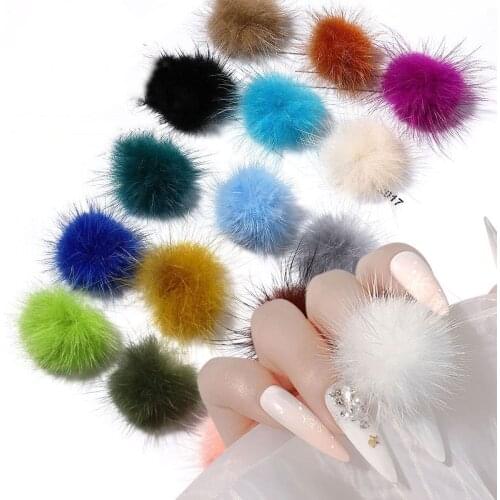 24Pcs Nail Magnetic Fur Poms Fluffy Plush Ball Nails 3D Soft Pom Charms for Girls Women Nails Art Colorful Pompom Ball Charms*1p
