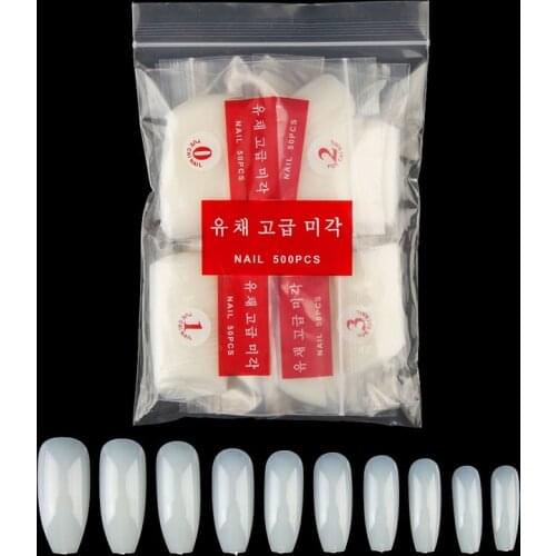 500Pcs/bag Natural Coffin Fake Nails Long Ballerina Nail Tips Decoration Square Head French False Nails ABS Artificial 10 Sizes