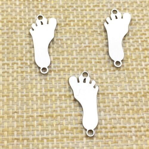 Little Feet 2side Pattern Foot prints 5pcs Water proof Steel step Jewelry finding Handmake Jewelry connector Make Findings