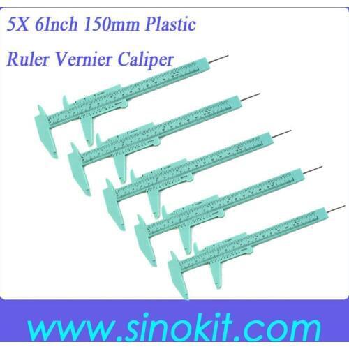 Free shipping Blue 5pcs per lot Plastic Sliding Gauge Vernier Caliper 6Inch 150mm for Jewelry