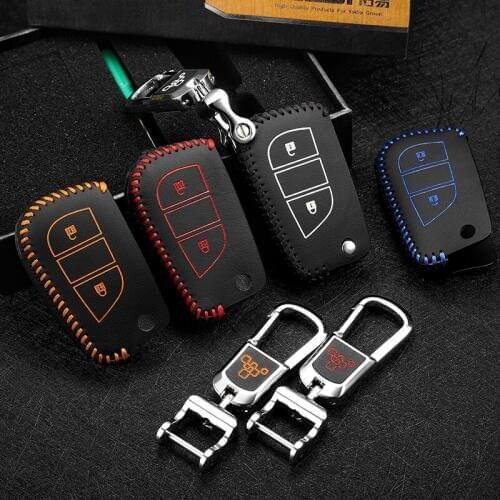 Car key cover chain ring for Toyota Highlander 2015 2017 Rav4 2013 2015 2016 remote key case holder genuine leather