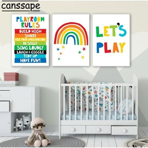 Color Playroom Rule Wall Art Print Rainbow Poster Nursery Canvas Painting Child Prints Nordic Wall Pictures For Kids Room Decor