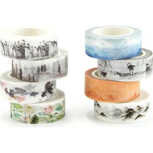 15mm x 7m Cute Ancient Fountain Ink Painting Decorative Adhesive Washi Tape DIY Scrapbooking Masking Tape School Office Supply