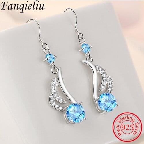 Fanqieliu Vintage Jewelry Angle Wings Dangler Girl Crystal 925 Sterling Silver Drop Earrings For Woman FQL21399