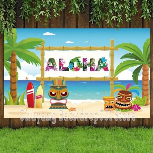 Aloha Photo Backdrop Luau Beach Happy Birthday Party Flower Pool Decoration Tropical Photography Backgrounds Banner