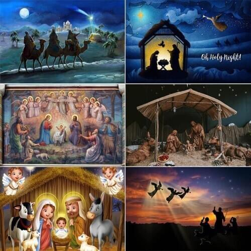 Mocsicka Nativity Scene Backdrop Christian Jesus Nativity Church Night Palms Trees Photography Background For Photo Studio Props