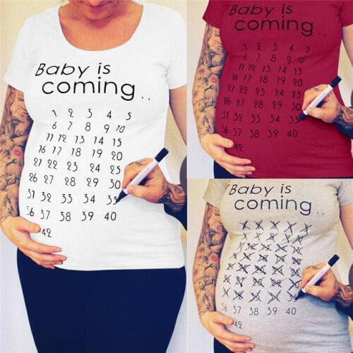 Maternity Short Sleeve T-Shirt Tops Tees Funny Pregnant Women Clothing Pregnancy Tops Clothes for Photography Props Photo Shoot