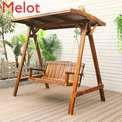 Swing Outdoor Courtyard Solid Wood Rocking Chair Villa Terrace Glider Antiseptic Wood Swing Double Adult Glider