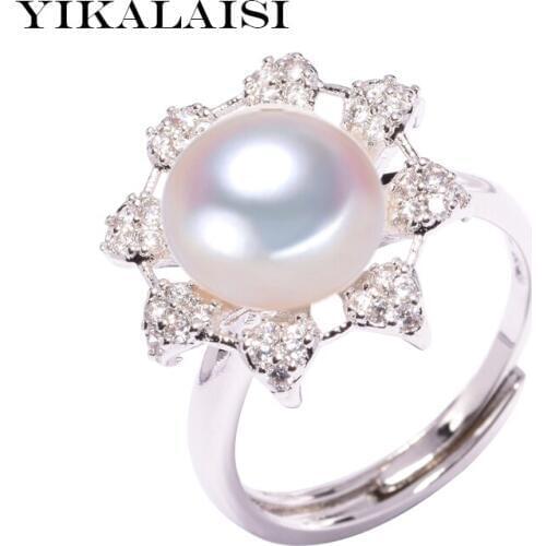 YIKALAISI 925 sterling silver jewelry for women Pearl jewelry natural 9-10mm Freshwater pearl rings office fine jewlery