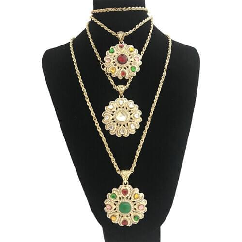 Morocco Heart Gold Color Long Pendant Necklace for Women Caftan Flower Bijoux Indian Ethnic Wedding Jewelry Wholesale