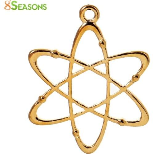 10 PCs Fashion Zinc Based Alloy Atom Chemistry Science Pendants Gold Color Charms Pendants For Jewelry Findings 33mmx 26mm