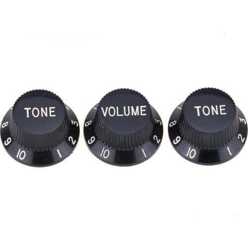 Musiclily Pro Metric Size 18 Splines 1 Volume 2 Tone Strat Style Knobs Set for Asia Import Guitar Bass Split Shaft Pots, Black