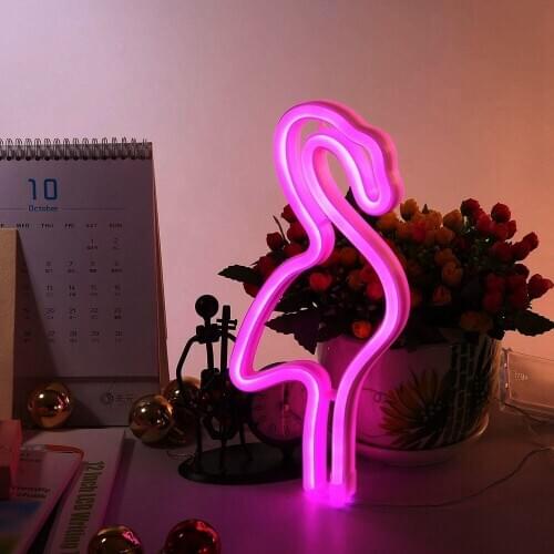 Neon Light Neon Sign Decoration LED Night Light Pink Flamingo Shape Desk Lamp for Indoor Holiday Xmas Party Wedding Illumination