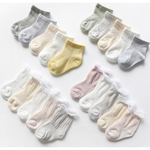 5 Pairs/lot Newborn Baby Girls Boys Socks Summer Mesh Thin Cotton Breathable Short Socks for 1 2 3 4 Year Children Wholesale