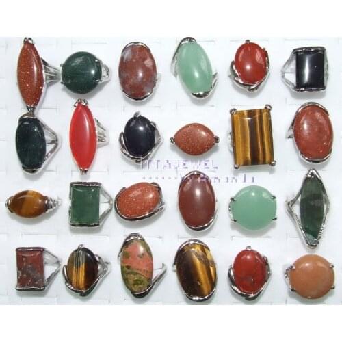 Wholesale Mix lot 24pcs Alloy Natrual Stone Rings,Free Shipping