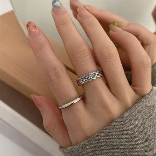 Origin Summer French Minimalist Twist Rope Rings for Women Silver Color Alloy Adjustable Open Charm Rings Vintage Accessories