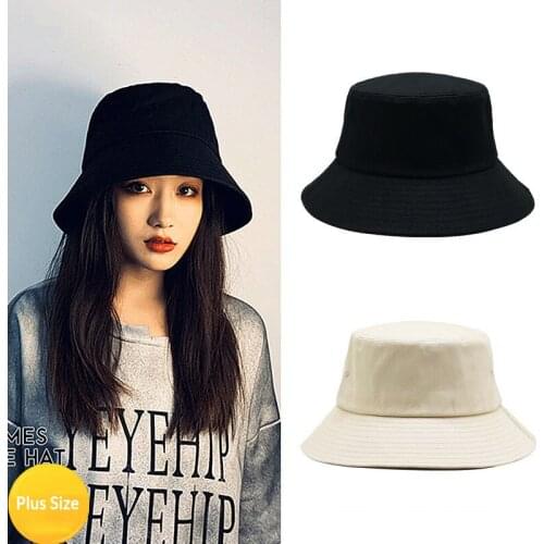 Women Large Size Sun Bucket Hat Big Head Fisherman Black Beige Cotton Panama Cap Plus Size Bucket Hats 54-57cm 57-60cm 60-63cm