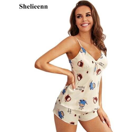 2021 New Arrival Pajamas for Woman Silk Sexy Pijamas Women Satin Pyjama Femme V Neck Home Suit Girls Summer Sleepwear Women