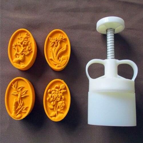 50LB Plastic Mooncake Mold 3D Oval Stamp Cookie Cutter Mold Hand Pressure Baking Accessories Mid-Autumn Festival