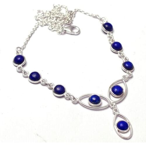 Genuine Lapis Lazuri Necklace 925 Sterling Silver, 46 cm, MHBNE0198