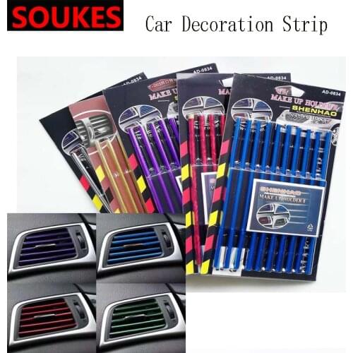 10pcs/lot Car-styling Plating Air Outlet Trim Strip Interior Air Vent Grille Switch Rim Trim Outlet Decoration Strip DIY