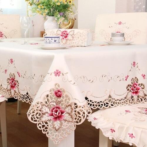 Hot European rustic quality tablecloth luxury dining table cloth embroidered table cover with chair cover set seat cushion sale