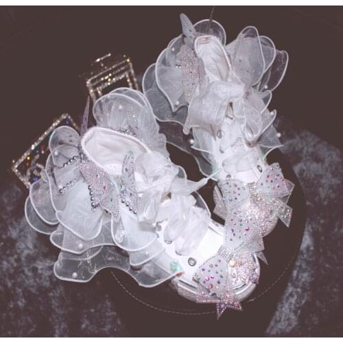 Exaggerated organza puffy wedding shoes white shoes princess style sweet casual sneakers