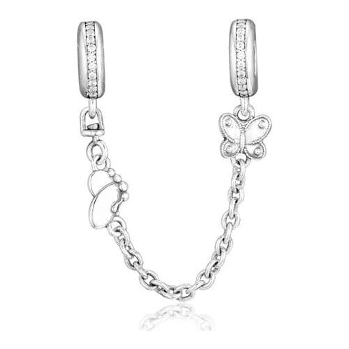 Clear CZ Spring Butterfly Safety Chain Silver Beads for Charms Bracelets Silver 925 Jewelry DIY Charm Beads for Jewelry Making