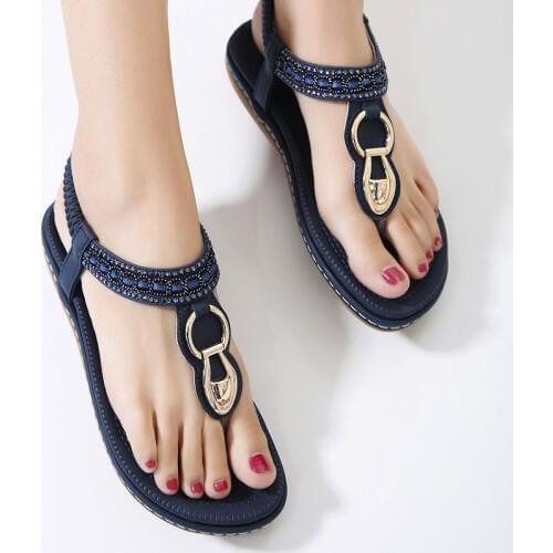 2021 Summer shoes Women sandals string bead flip flop metal decoration wedge beach sandals women shoes sapato feminino