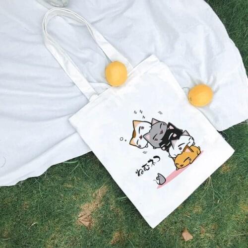 Cute Cats Pattern Printed Women Canvas Bag Foldable Shopping Tote Students' Simple Eco Environmental Shopper Bags Handbags