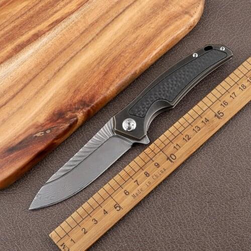 VG10 Damascus Steel Blade Folding Tactical Pocket Titanium Handle EDC Self-defense Tool Camping Survival Hunting Fruit Knife
