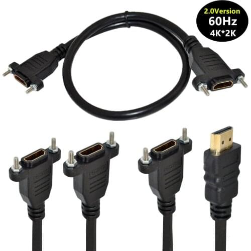 Panel Mount HDMI Extension Cable High Speed 2.0V HDMI Male to Female Extension Cable with Screw Nut Support 4K 60Hz Resolution