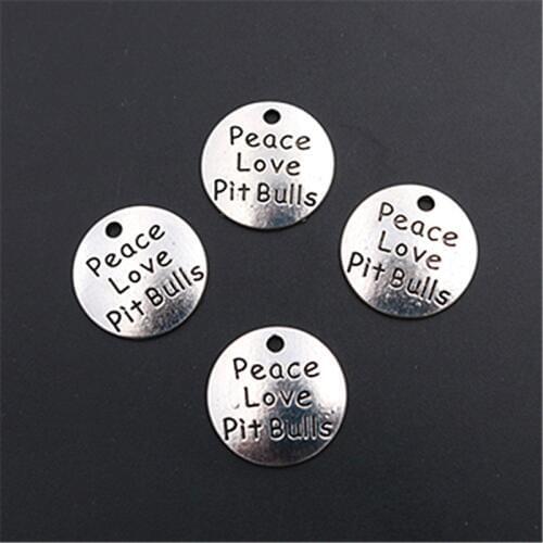 WKOUD 8pcs Silver Plated Peace Love Pit Bulls charm Bracelet Key Chain DIY Metal Jewelry Circle Alloy Pendants A1453