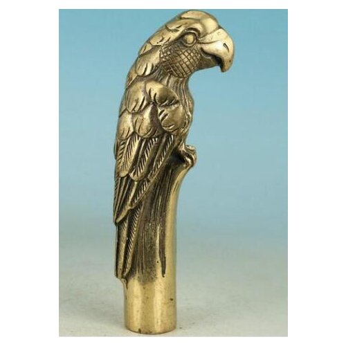 YM 304 bronze Pure Copper Old Qing Ming Brass Chinese Old Brass Handmade Carved Parrot Collect Statue Walking Stick Head