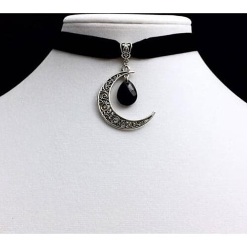 Fashion Gothic Moon Pendant Choker Velvet Choker Black Witchcraft Charm For Womens Jewelry Minimalist Style 2020