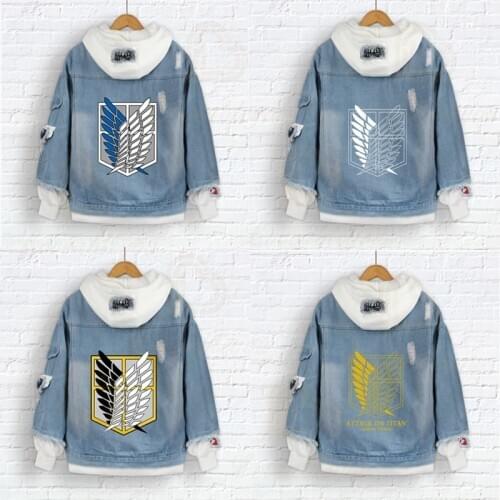 2020 Attack on Titan Jeans Jacket Scout Regiment Cosplay Denim Jacket Autumn Hooded Sweatshirt Outwear Jacket Coats