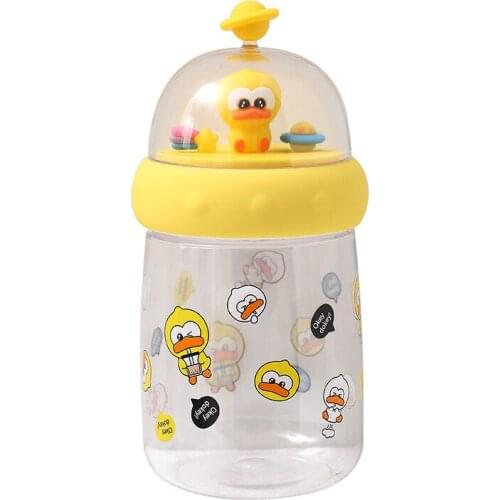 450ml Cute Cartoon Little Yellow Duck Landscape Plastic Cup Girl Student Couple Gift Cup Outdoor Sports Creative Handy Cup