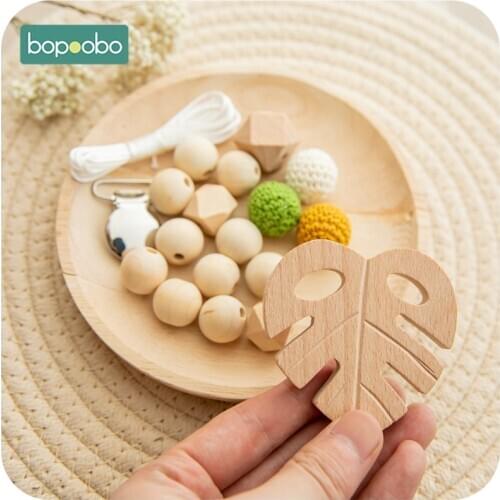 Bopoobo 1Set Baby Teether DIY Silicone Beads Pacifier Clip Chain Baby Mobile ball BPA Free Wooden Crochet Beads Teether