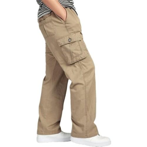 Mens Pants Large Size Big 4xl 5xl 6xl Plus Summer Men Elastic Waist Multi Pocket Long Baggy Straight Cargo Jogger Trousers Male