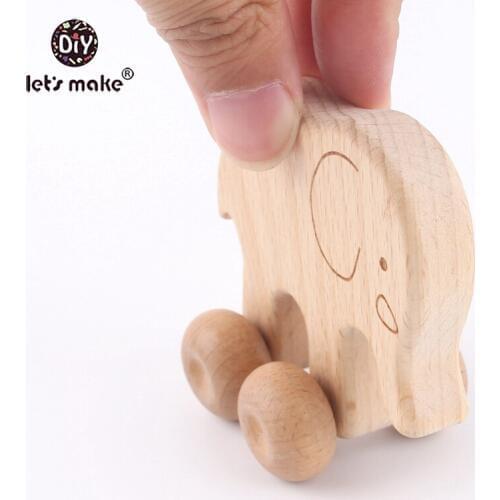 Lets make Baby Toys 2pcs Beech Wooden Animals Dog Elaphant Car Montessori Toys For Children Food Grade Teething Car Seat Toys