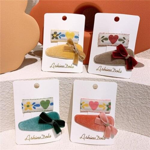 New Fashion Childrens Embroidery Flower Love Hairpins Sweet Girl Simple Cute Colorful Velvet Bow BB Clip Kids Hair Accessories