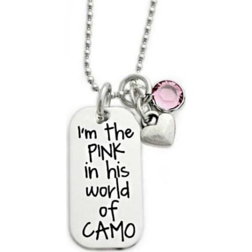 I'm The Pink In His World Of Camo Engraved Jewelry Gift for Her Hunting Huntress Personalized Necklace Anniversary Gift N286