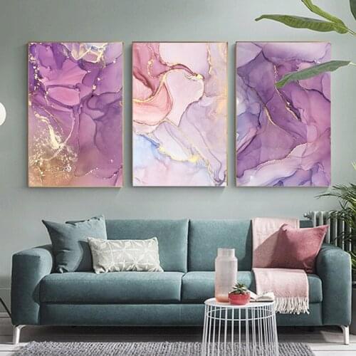 Nordic Purple Pink Canvas Painting Modern Home Gold Poster and Print Wall Picture for Living Room Abstract Scandinavian Wall Art