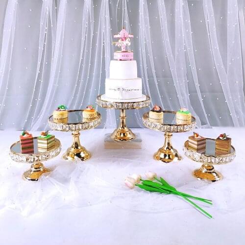 1pcs Crystal Cake Stand Set Metal mirror Cupcake stand decorations Dessert Pedestal wedding Party Display cake tray