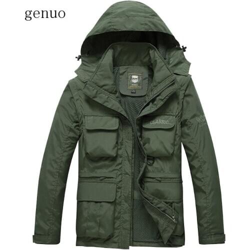 Mens Jackets Spring Autumn Mens Outdoors Jacket Casual Travels Windbreaker Coat Hooded Jacket Removable Sleeve Outerwear Male