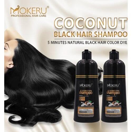 Mokeru 2pcs/Lot Natural Long Lasting Fast Dye Coconut Oil Permanent Black Hair Dye Shampoo For Women Men Gray Hair Removal