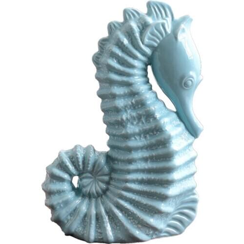 MEDITERRANEAN STYLE MARINE DECOR HIPPOCAMPUS FIGURINE BLUE CERAMIC SEAHORSE ORNAMENTS TOURIST SOUVENIR HOME DECOR