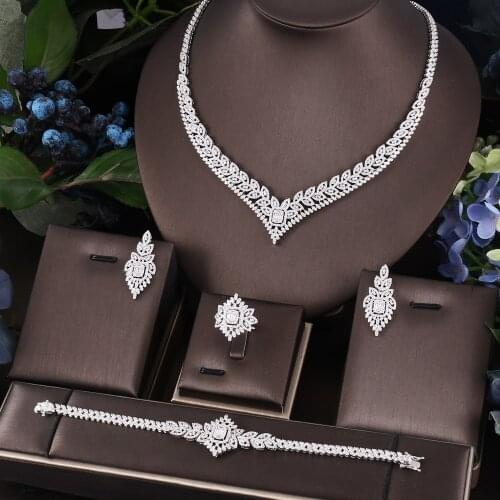 Janekelly 4pcs Bridal Zirconia Full Jewelry Sets For Women Party, Luxury Dubai Nigeria CZ Crystal Wedding Bridal Sets