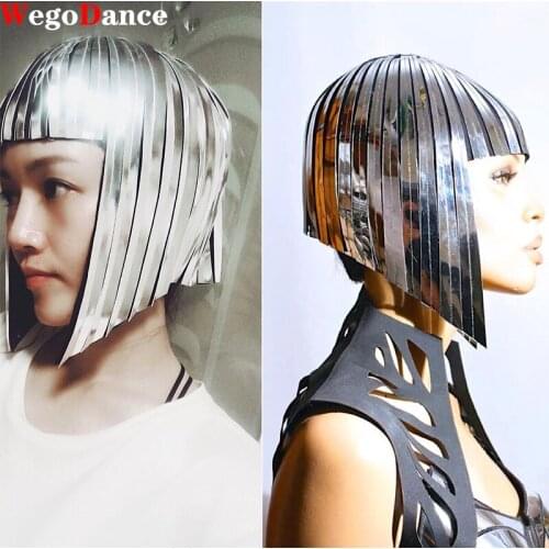 New Future Space Female Wig Headgear Soldier Cool Reflective Bar Dance Wear Wavehead Mirror