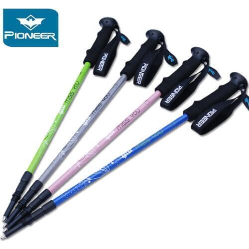 Pioneer New Collapsible Hiking Trekking Poles Walking Sticks Premium Aluminum Uphill/Downhill Race Poles Adjustable 65cm-135cm